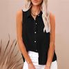 Women Shirt Lapel Sleeveless Button Down Shirt Pure Color Loose Fit