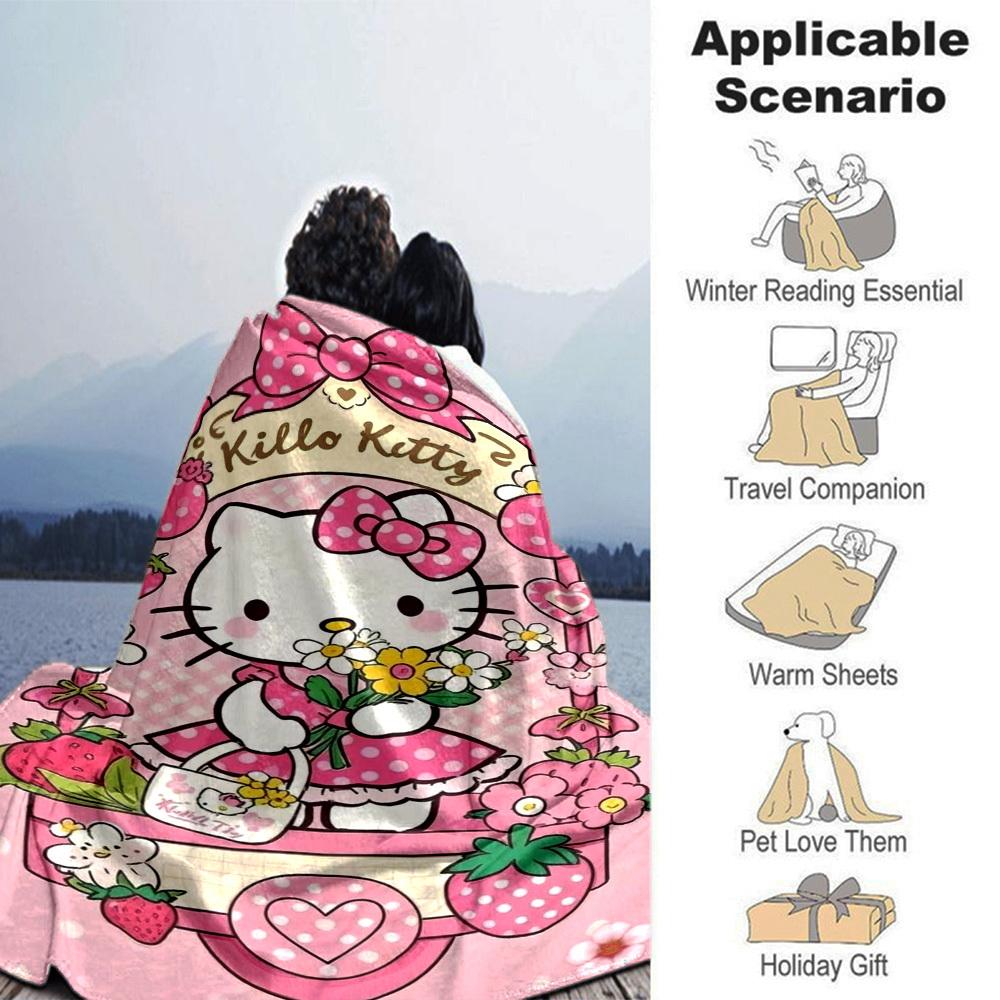 1pc Pink Kitty blanket Lightweight Flannel Throw for Sofa Bed Travel Camping Livingroom Office Couch Chair