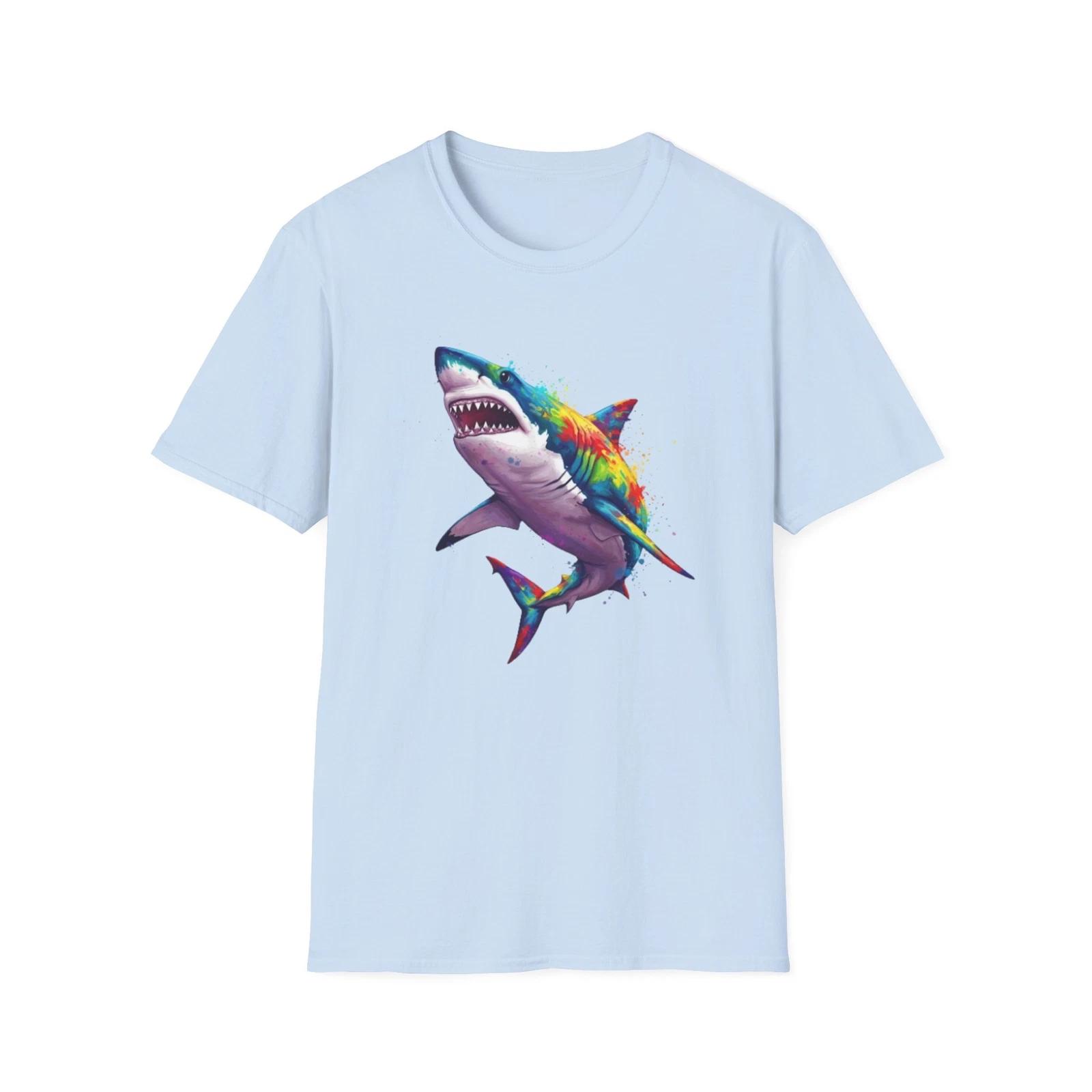 Colorful Shark T shirt, Ocean Graphic Tee, Beach Theme Shirt, Vibrant Tee S