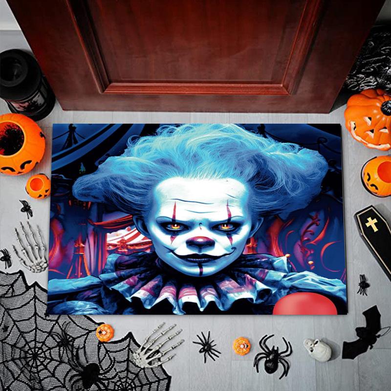 Horror Clown Halloween Circus Door Mat Creepy Design Non-slip Carpet Rug for Halloween Party Entryway Home Decoration Rug Mat