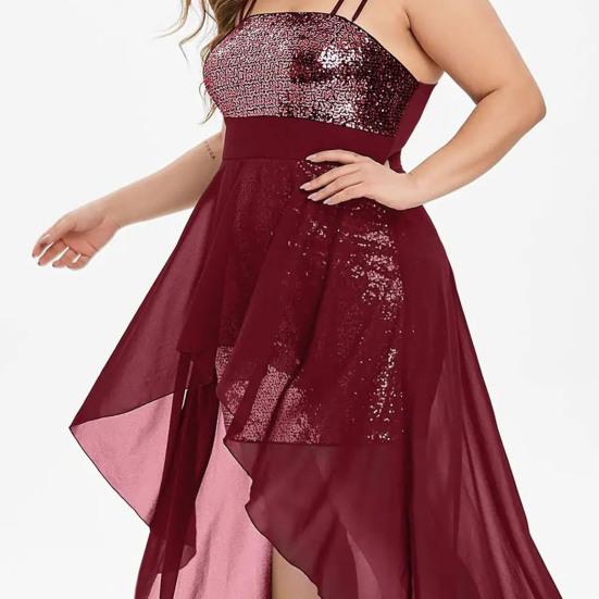 Lady Dress Irregular Hem Solid Color Ladies Plus Size Spaghetti Straps Dress for Sexy Formal Party Clothing