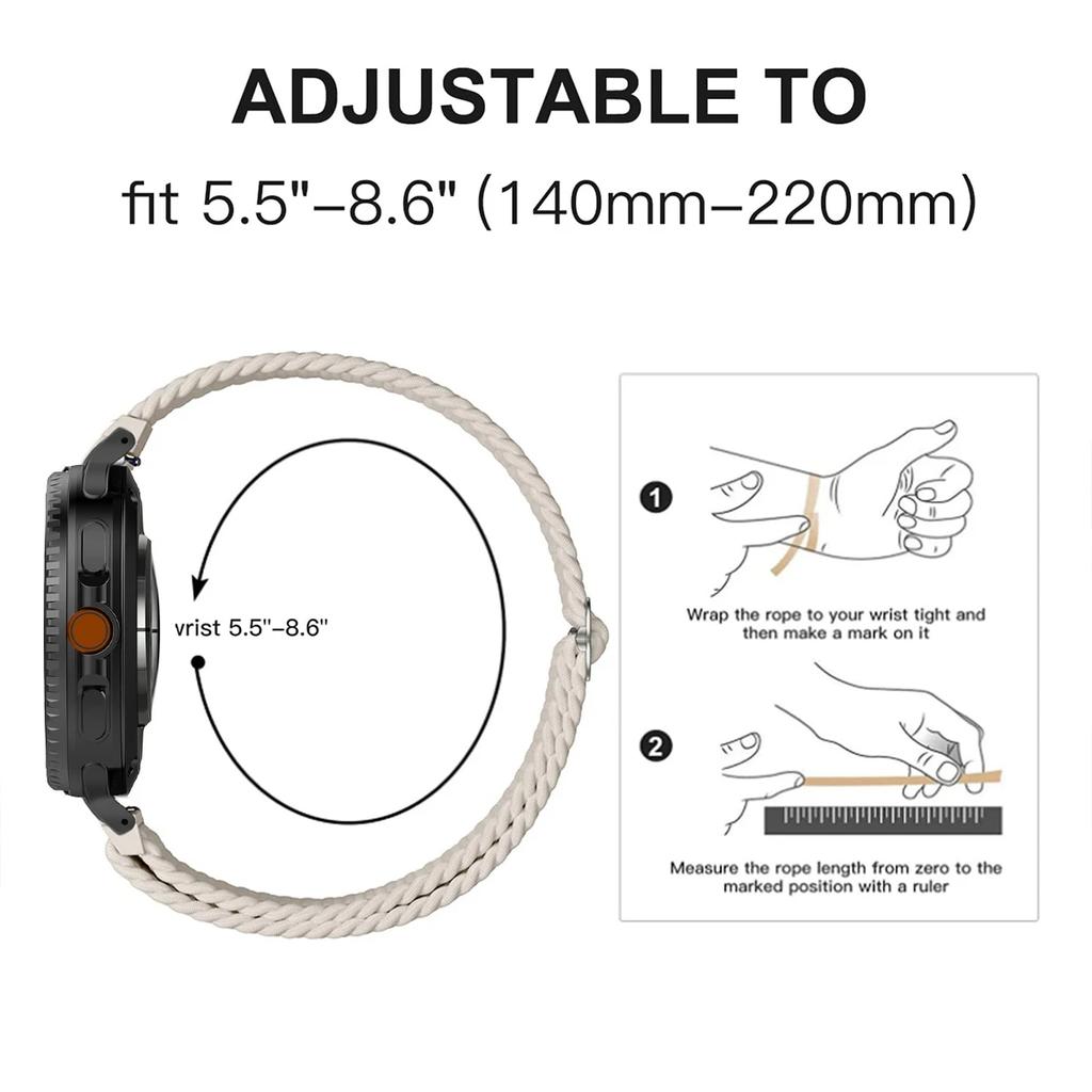 Bracelet en nylon tressé pour Samsung Galaxy Watch 8 40mm 44mm/Watch 8 Classic 46mm Bracelet sans espace pour Galaxy Ultra 2025 Bracelet en nylon