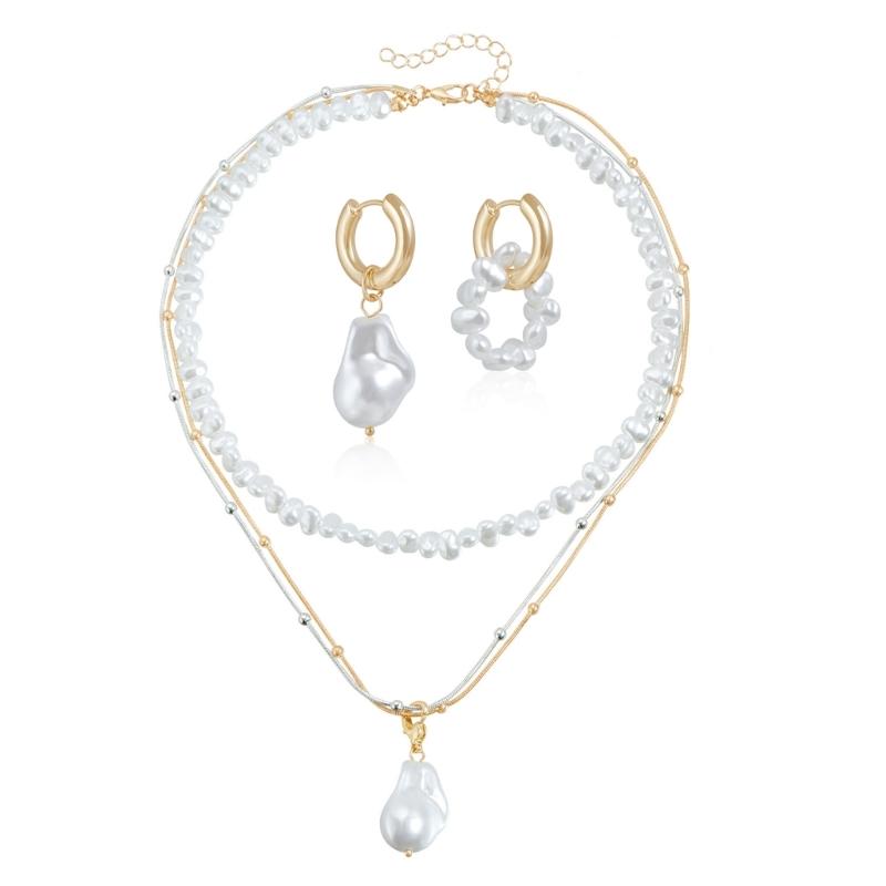 Multilayer Neck Chain Beads Necklace Adjustable Chain Necklace Earrings Neck Jewelry Suitable for Women and Girl Present