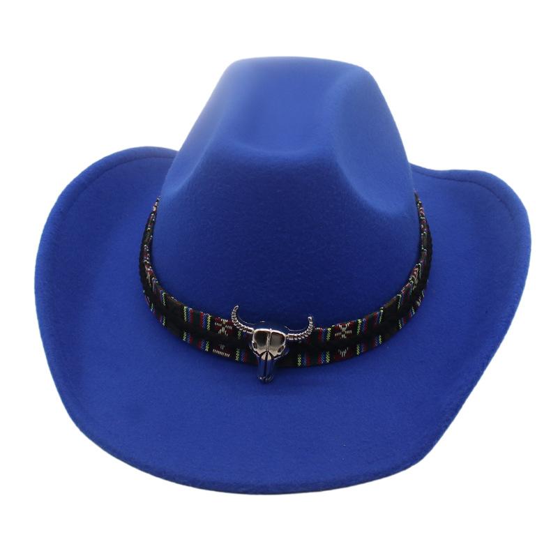 

British Style Western Cowboy Hat Ethnic Style Tibetan Bull Head Hat Men S And Women S High-End Top Hat one size [one word d]