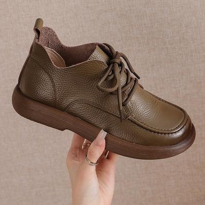 Spring Autumn Genuine Leather Shoes Women Ankle Boots Retro Soft Cow Leather Brand Ladies Boots Plus Size 41
