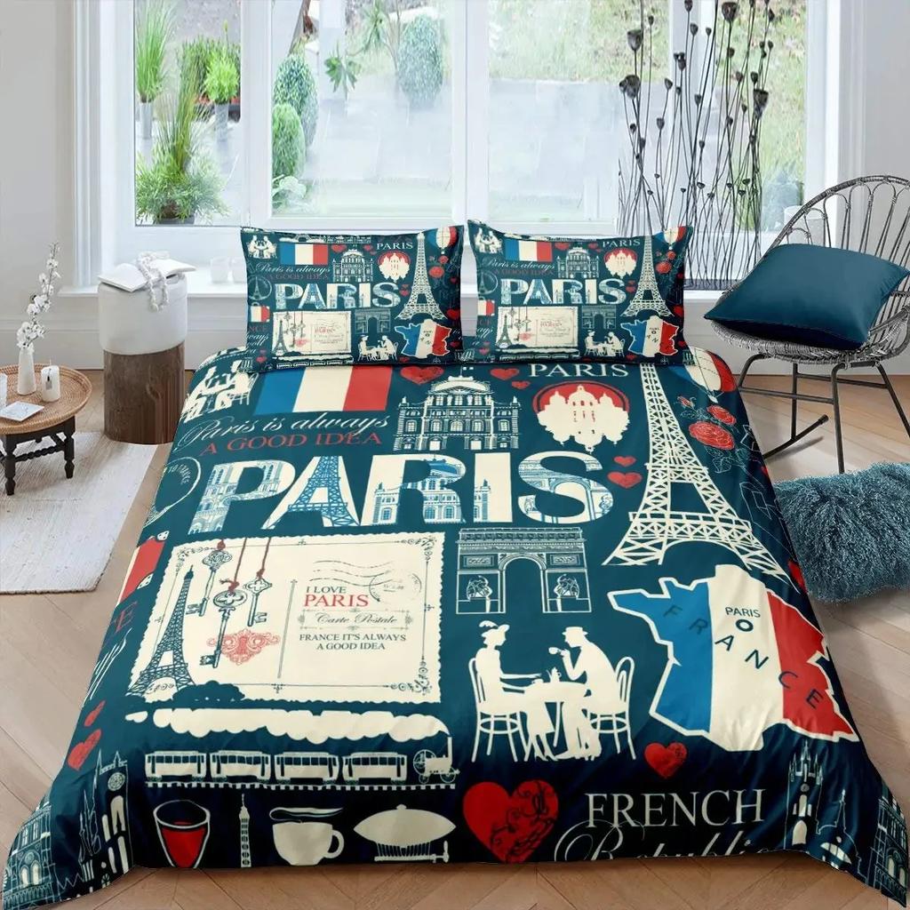 Old Newspaper Duvet Cover Set Vintage French Bedding Brown Quilt Cover for Boys Girls Teens Polyester Comforter Cover
