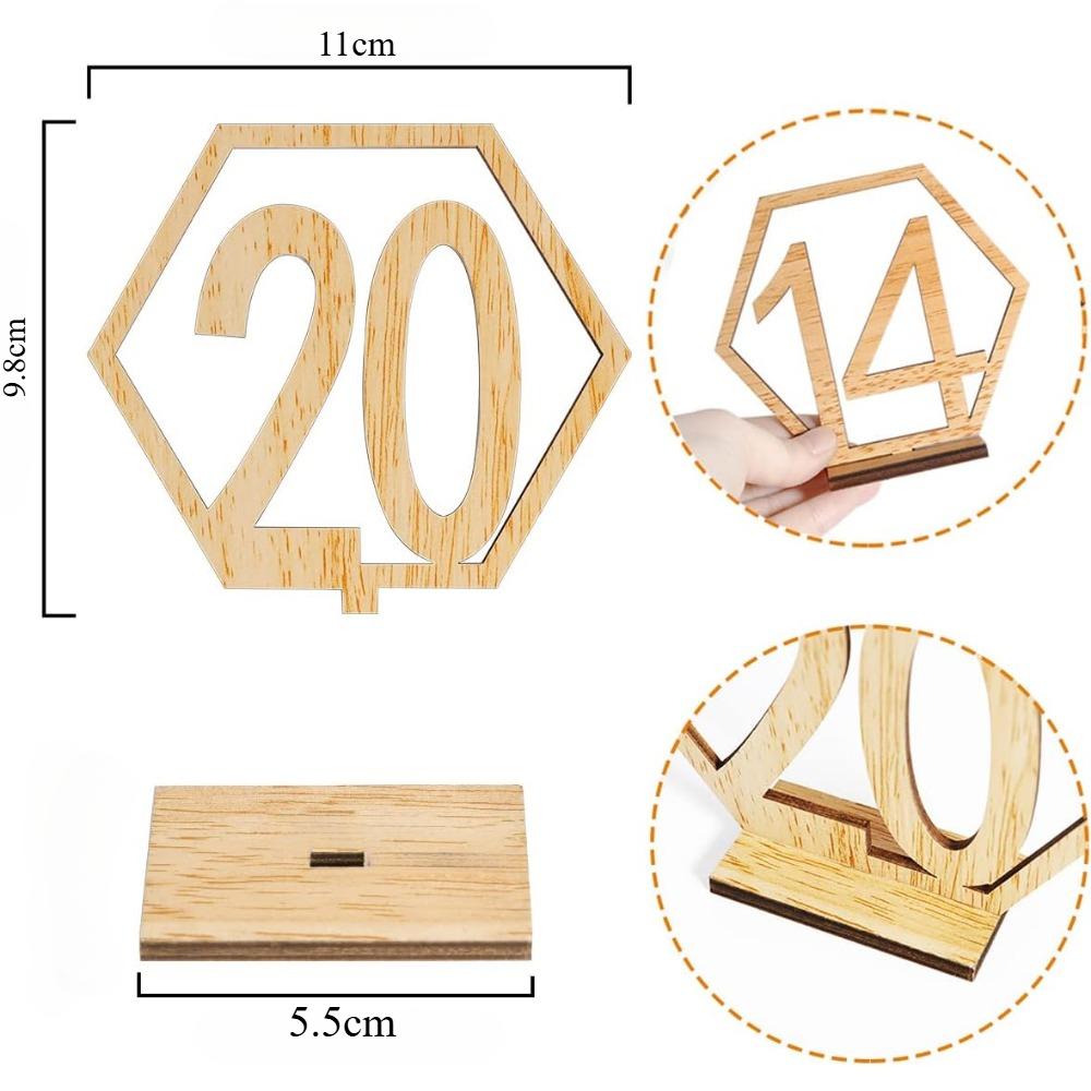 Wooden Table Numbers 1-10/1-20 Wedding Table Numbers Card with Holder Base Hollow Out Wood Table Numbers for Wedding Party Event Catering Decoration