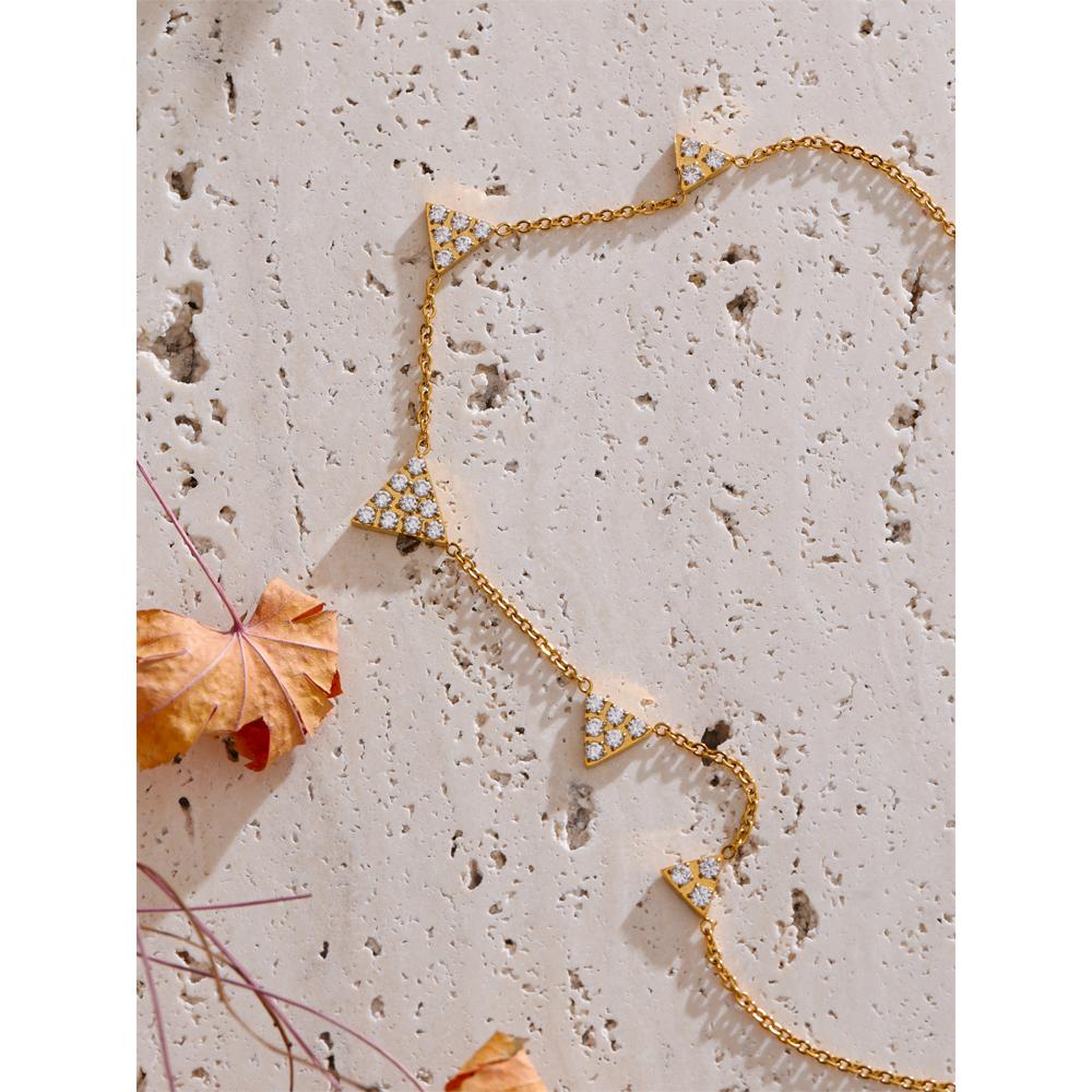 Yhpup Delicate Cubic Zirconia Triangle Drop Necklace Exquisite 18K Golden Plated Stainless Steel Collarbone Chain Jewelry