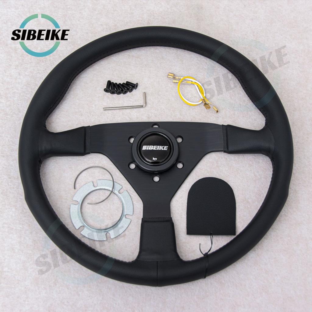 SIBEIKE Montecarlo Style Leather Steering Wheel 14inch JDM Modified Car Sports Racing Steering Wheel