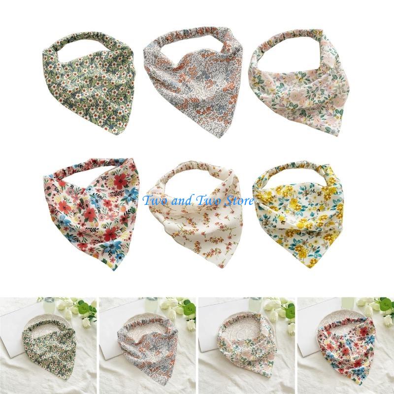 HX6F Floral Hair Bandanas Small Flower Print Head Kerchief Women Bandanas Hair Scarf Triangled Headband with Elastic Bands