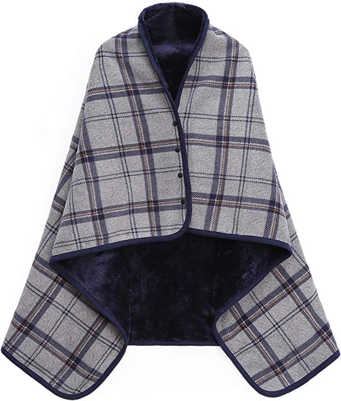 Flannel Wearable Blanket with Pockets, Cozy Soft Plaid Throws Blanket for Lap Bed Sofa Office Airplane Travel
