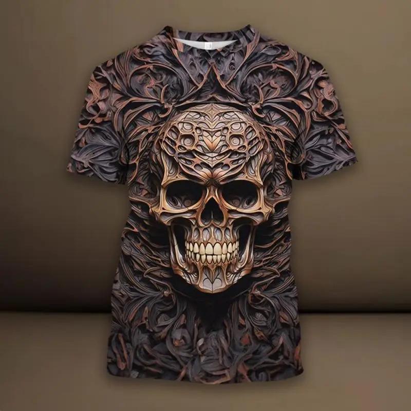 

3D Hip Hop Skull pattern Summer men s personality T-shirt Fashion Fun Alternative fashion casual loose creative oversized cl 4XL