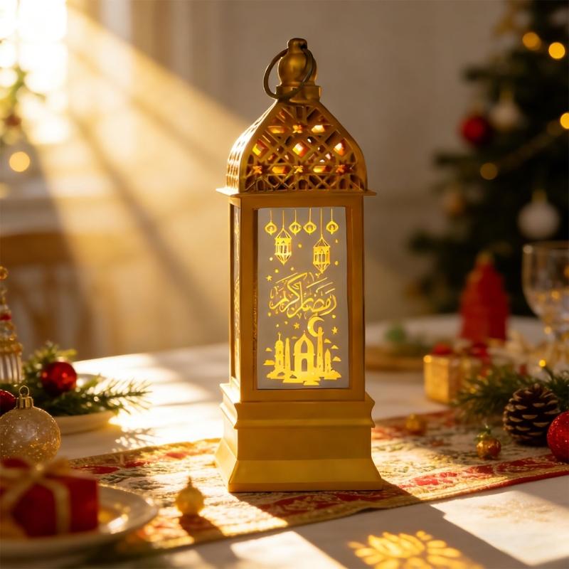 Golden Islamic Festival Light With Cutout Design Runs On Batteries For Home Party Dining Display
