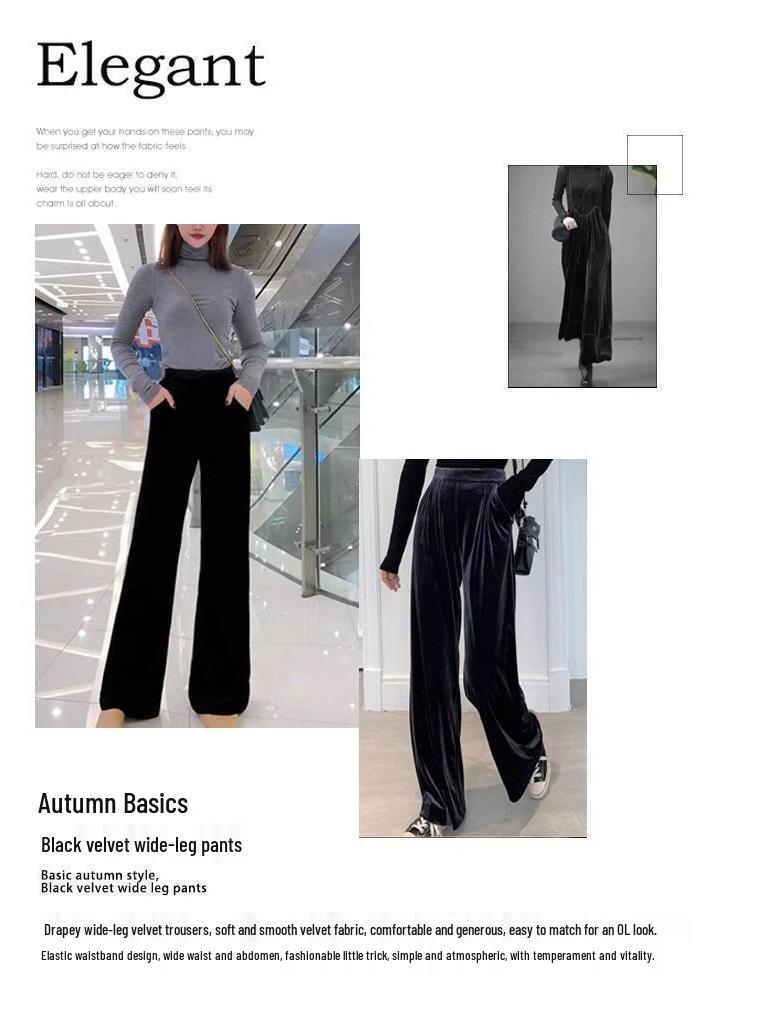 Pantaloni Larghi a Vita Alta Elasticizzata in Velluto Dorato da Donna - Taglie Forti Casual per Primavera/Autunno