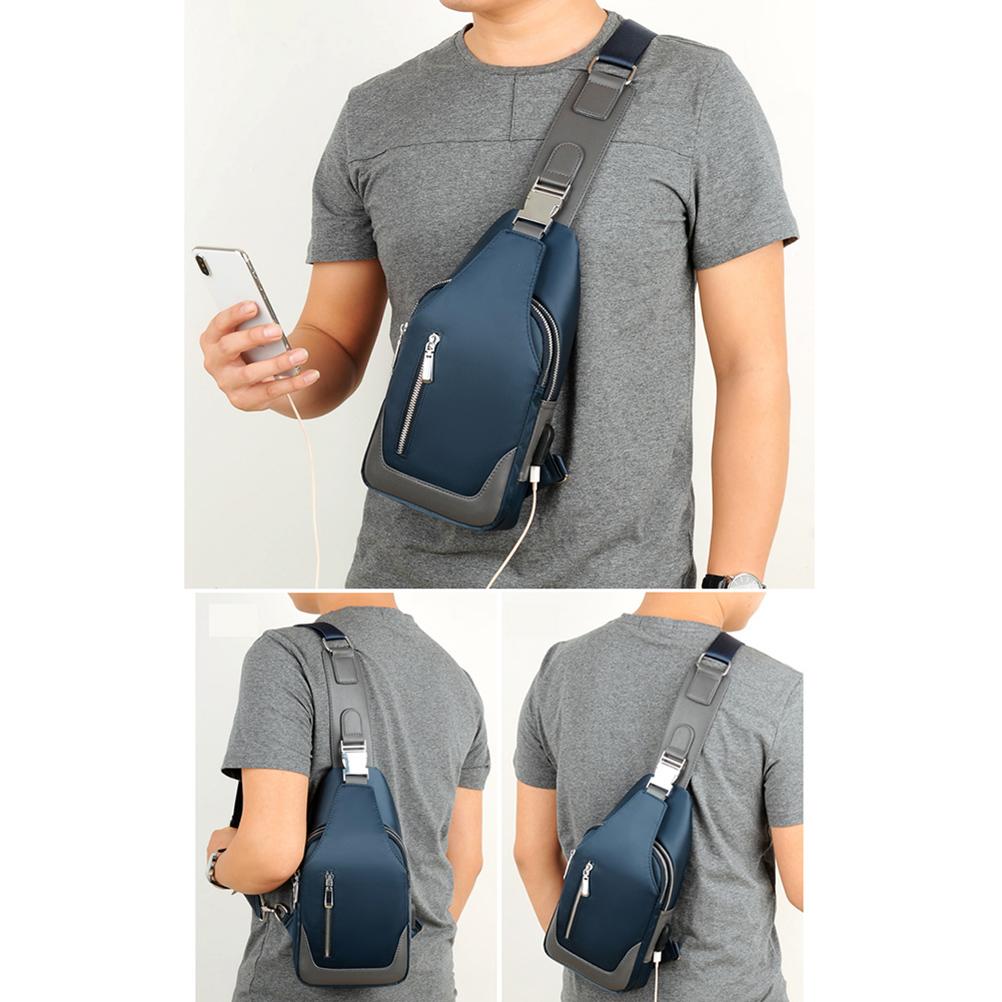Men s Chest Bag Waterproof Oxford Cloth Crossbody Bag with Charging Port Headphone Jack
