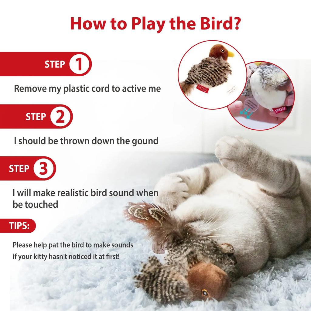 GiGwi Sound Vogelspielzeug Katze Federspielzeug Katze Federspielzeug Interaktives Katzenspielzeug mit Geräuschen Geräuschspielzeug Brauner Vogel, Igel, Maus