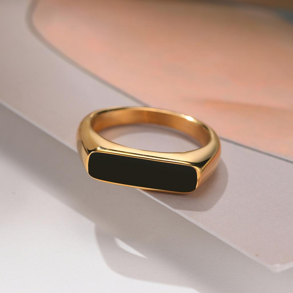 Signet Bar Ring in Gold Color, Minimalist Geometric Ring,Stainless Steel Rectangle Bar Dainty Ring