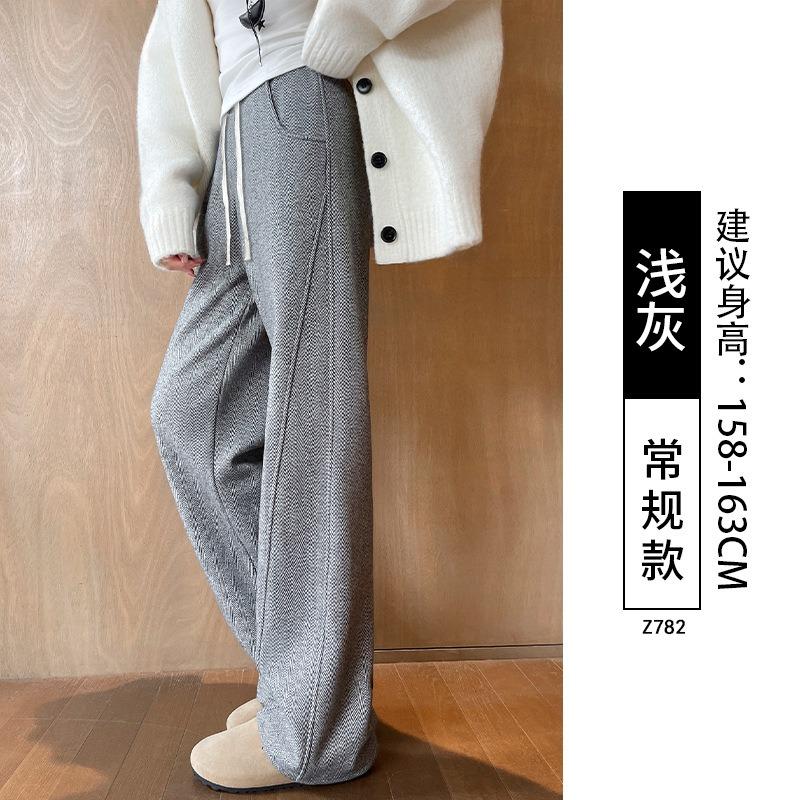 Text Pattern Velvet Wide-leg Pants Women's Autumn and Winter New Casual Woolen Pants Straight Wool Narrow Version Banana Pants