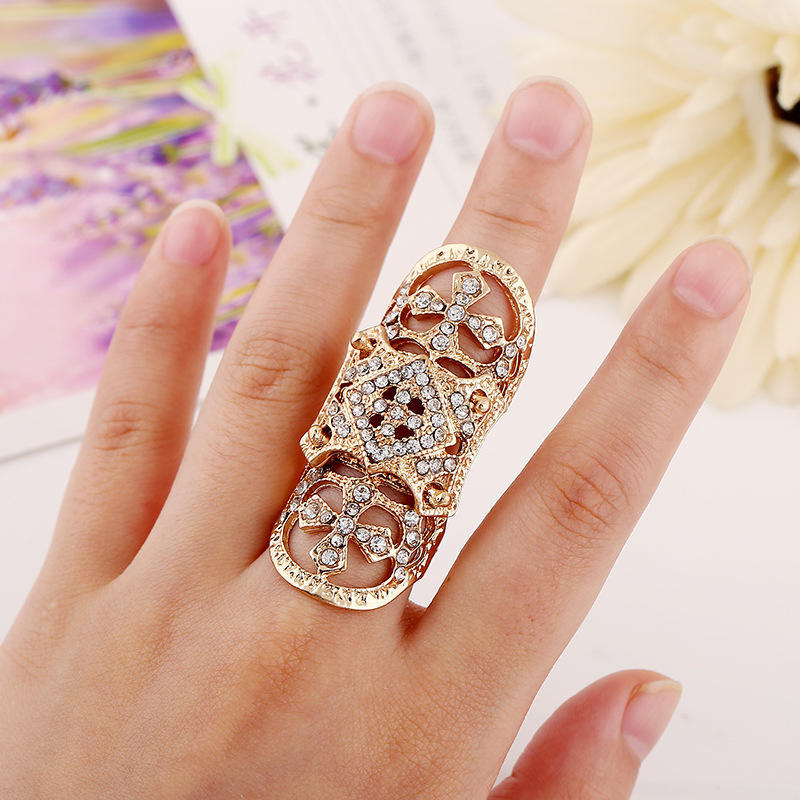 Jewelry European And American Trendy Style Diamond Cross Joint Armor Ring