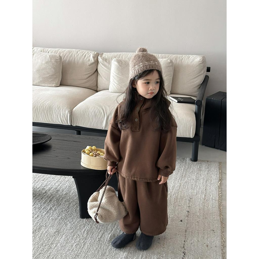 Children's Winter One-piece Fleece Hooded Sweater for Men and Women Baby Thickened Sweatpants Two-piece Suit