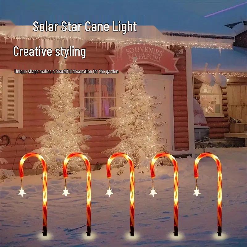 Solar Star Candy Cane Christmas Lights - Outdoor Garden Holiday Decoration