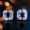 Cute Female Crystal White Blue Zircon Squarel Stone Stud Earrings Silver Color Wedding  For Women