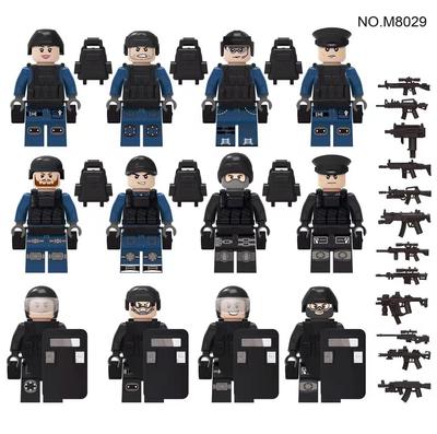12PCS/Set Soldados Escudo Máscara SWAT Polícia Equipe Exército Exército Minifiguras Figuras de Ação Blocos de Construção Kit Tijolos Modelo Brinquedos
