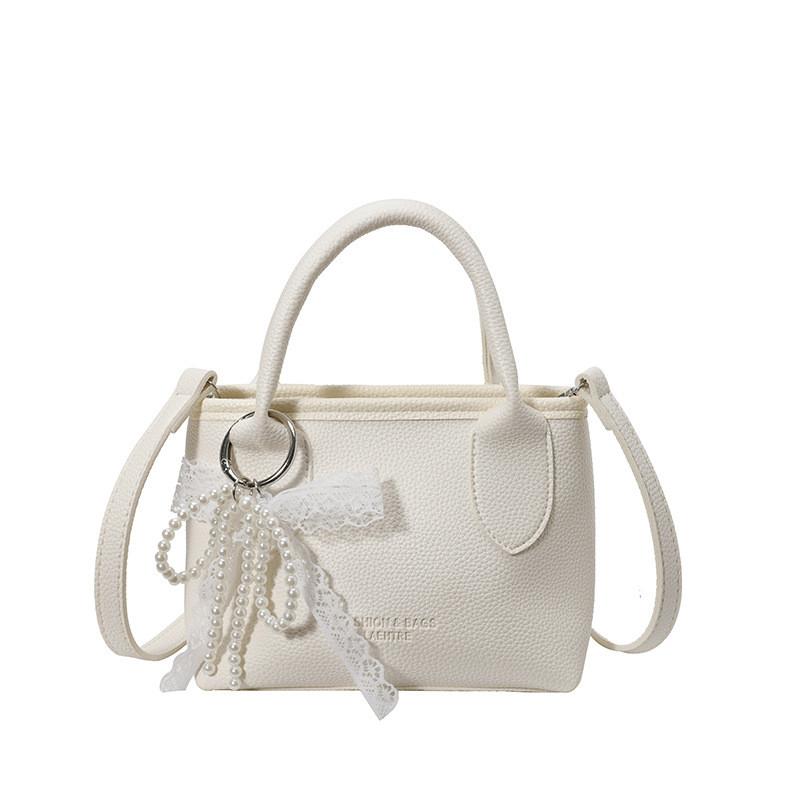 

Womens Trendy Bucket Shoulder Bag With Artificial Pearl Bow Pendant For Everyday Use