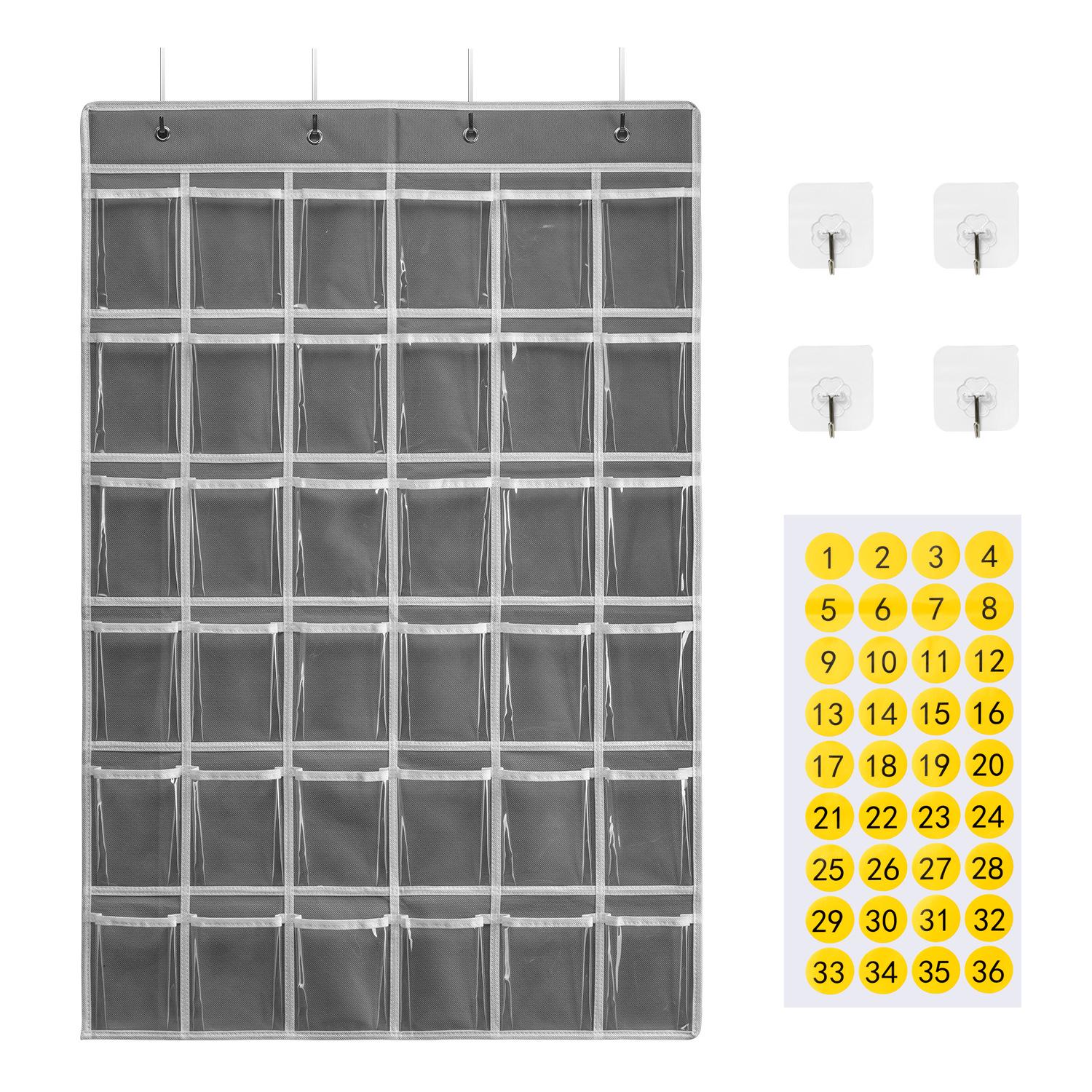

Прозрачный подвесной органайзер с 36 карманами для мобильных телефонов и канцелярских принадлежностей для классных комнат серый