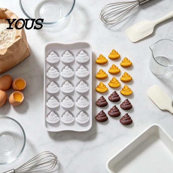 Silicone Molds for Cake Toppers Funny Poop Chocolate Mold, 15 Cavity Baking Tray, Non-stick Heat DIY Fondant Decorating Tools Resistant Dessert
