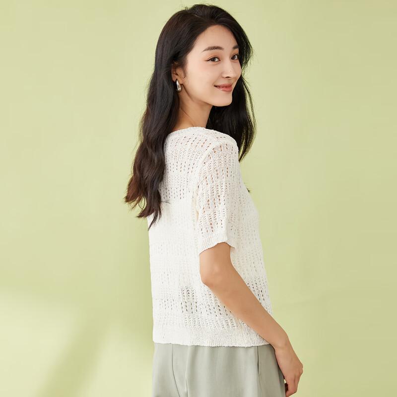 Ta Tu Women's Summer French Style Openwork Knit Short Sleeve Top