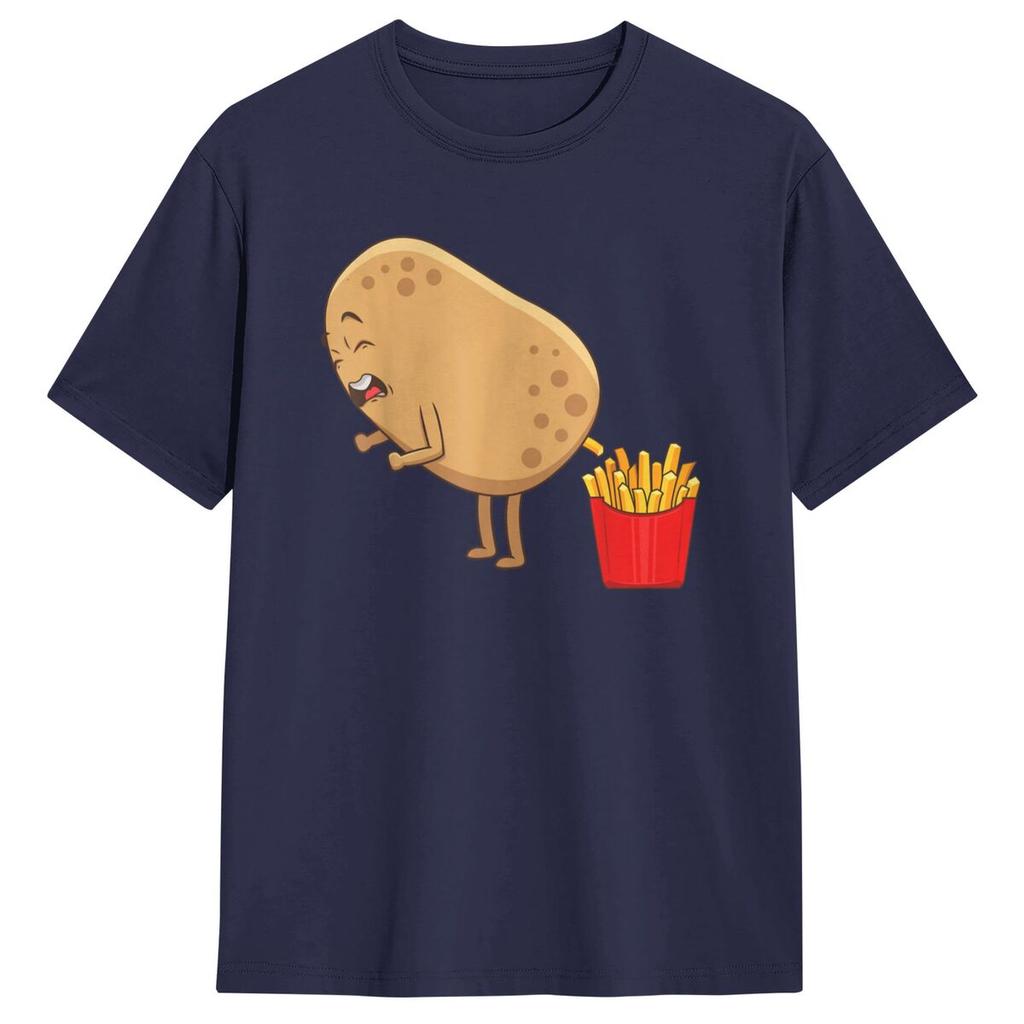 T-shirts Drôles Frites Pour Hommes Femmes Mangeurs de Pommes de Terre Hauts Esthétiques Manches Courtes Été Col Rond Grande Taille Hauts