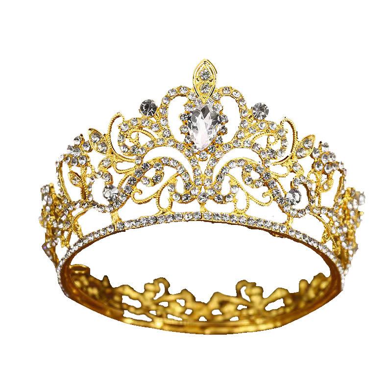 Baroque Alloy Diamond Round Crown Big Full Crown Car Model Stage Party Bride Bridesmaid Wedding Dress Jewelry Accessories
