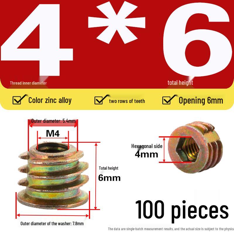 Zinc Alloy Hex Self-Tapping Nut with Washer for Furniture, Internal/External Thread, Medium Wood, Sizes M4-M8.
