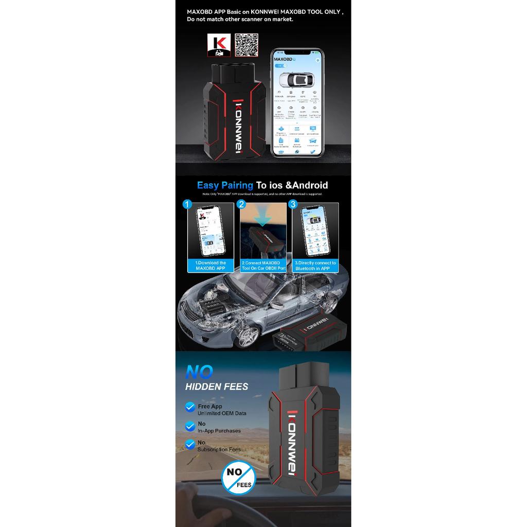 KONNWEI MAXOBD BT 5.2 Full Car System OBD2 Diagnostic Tool For BMW For Benz Code Read Engine ABS For IOS/Android