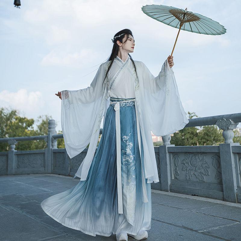 Čínská dynastie Wei a Jin Hanfu Dvoubarevná jednodílná sukně s přechodem do pasu pro muže a ženy