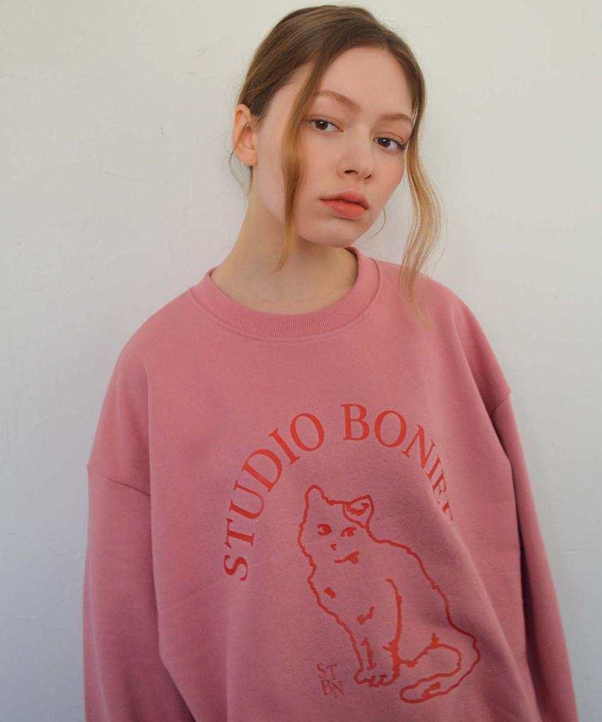 BONIEE Cat Symbol Cat Logo Graphic Oversized Sweatshirt Pink