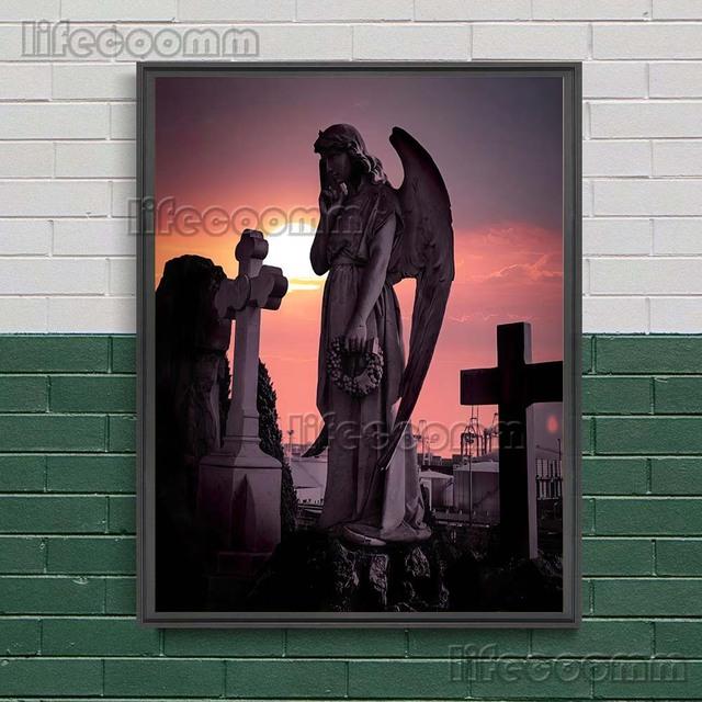 The Statue Of The Holy Angel And The Virgin Guarding The Cemetery Wall Art Canvas Painting Sacred Sculpture Art Poster And Print No Frame
