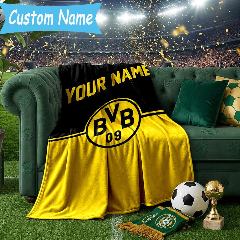 Custom Name Borussia Dortmund Flannel Blanket, Use for Birthday/Holiday Gift, Soft Blanket for Sofa/Bed/Camping/Office, Home Decor