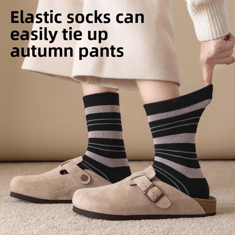 Female Autumn and Winter Plus Velvet and Thick Wool Ring Warm Lock Temperature Not Bloated Stripe High Bounce Floor Tube Socks