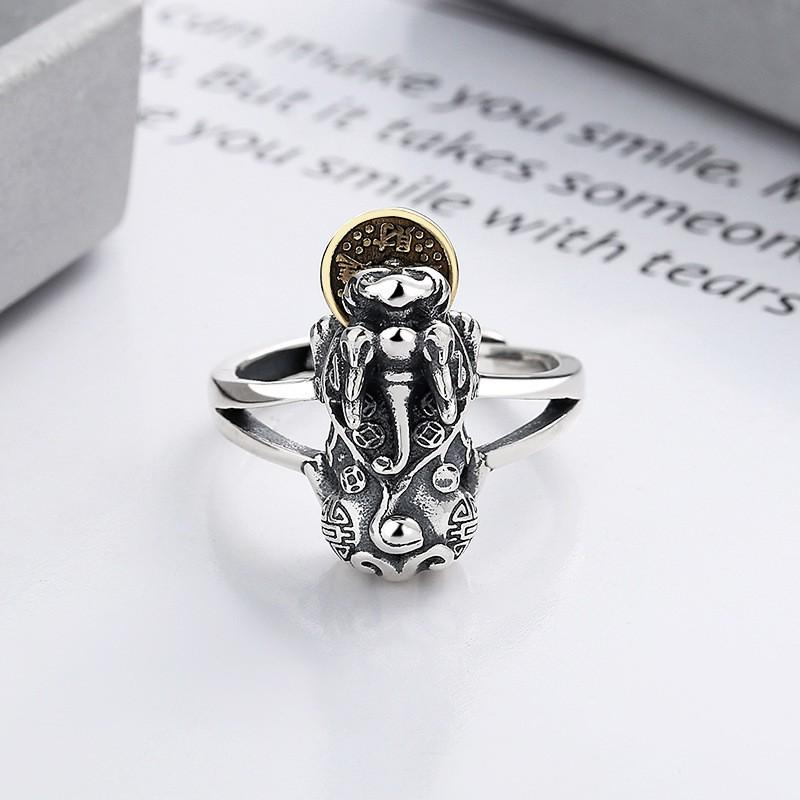 Adjustable Open Ring With Pixiu Charm Plated Copper Unisex Vintage Style Statement Finger Men Women