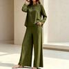2026 spring and summer new cross-border women's clothing round neck long sleeve high waist wide leg pants fashion casual suit