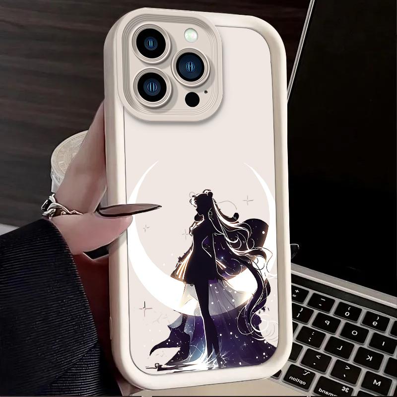 

S-Sailors M-Moons Case for iPhone 16 15 14 13 12 11 Pro Max XS X XR 8 7 6S 6 Plus SE 2020 Liquid Silicone Shockproof Back Cover iPhone 16 Plus