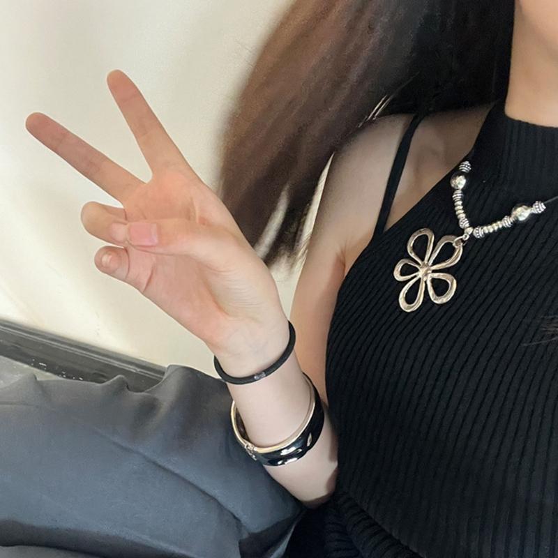 Elegant Flower Pendant Necklace Adjustable Cord Necklace Long Rope Necklace Alloy Texture for Fashion Enthusiasts