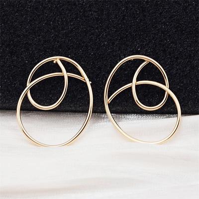 Geometry Line Abstract Art Round Irregular Golden Stud Earrings for Women Hollow Jewelry Accessory