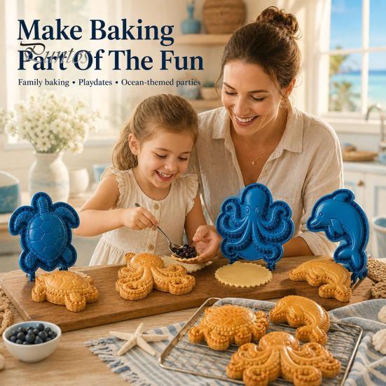 Dough Pocket Maker for Pastry Marine Animal Mini Pie Mold, Durable Non-stick Reusable Cutter, Decorative Interactive Baking Kits Children Hand
