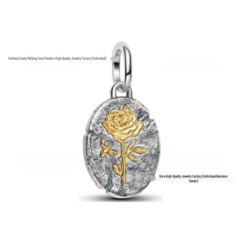 Pan's 925 Guardian Series Rose Medal Charm: Romantic Sun & Moon Coin DIY Accessory