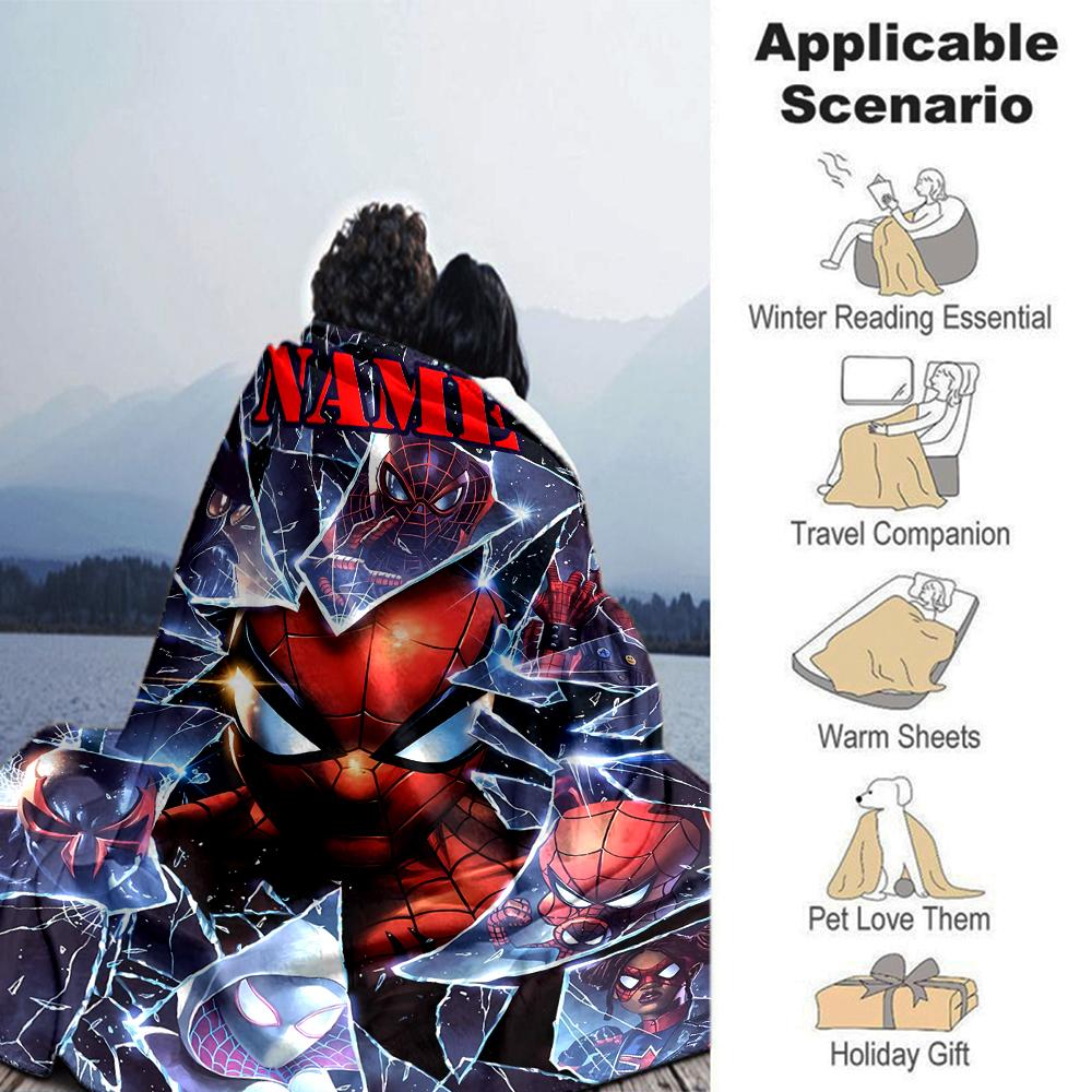 Customiz Name Personality Spider-Man Blanket Soft &Warm Sofa Office Bed Travel Lunch Break Blanket, Gift Suitable All Seasons