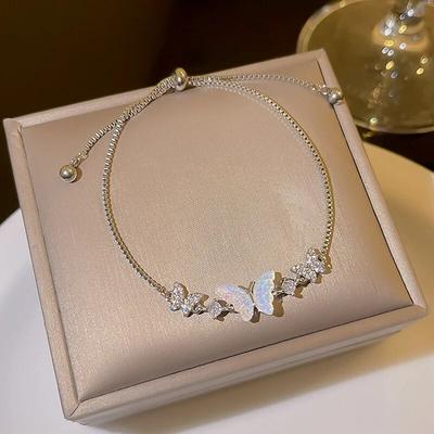 Colorful Zircon Butterfly Drawstring Bracelets For Women Lovely Bowknot Silver Color Adjustable Bracelets Jewelry Birthday Gifts