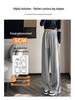Women's High-Waist Drawstring Wide-Leg Sweatpants, Grey Fleece-Lined with Three Stripes - Spring, Autumn, & Winter Casual Floor-Length Draping Style.